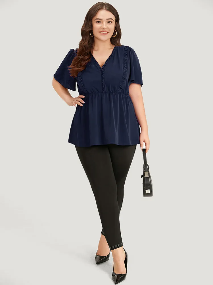 Anti-Wrinkle Plain Frill Trim Flutter Sleeve Blouse sold by Bloomchic product image thumbnail 5