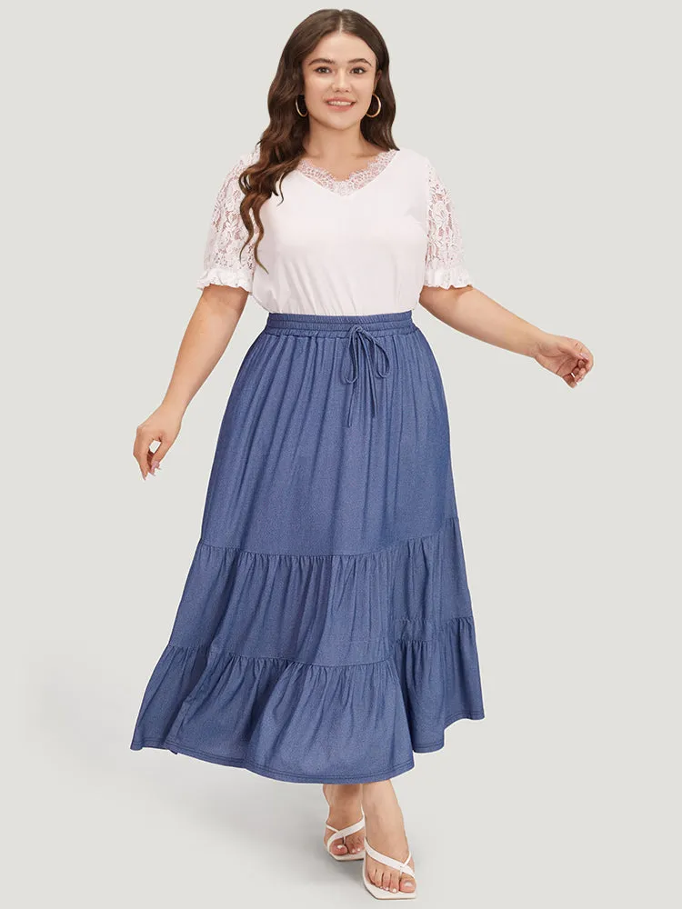Plain Ties Gathered Ruffle Layered Hem Skirt sold by Bloomchic product image thumbnail 4