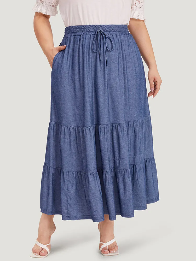 Plain Ties Gathered Ruffle Layered Hem Skirt sold by Bloomchic
