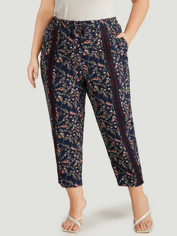 Ditsy Floral Pocket Elastic Waist Ties Patchwork Pants sold by Bloomchic