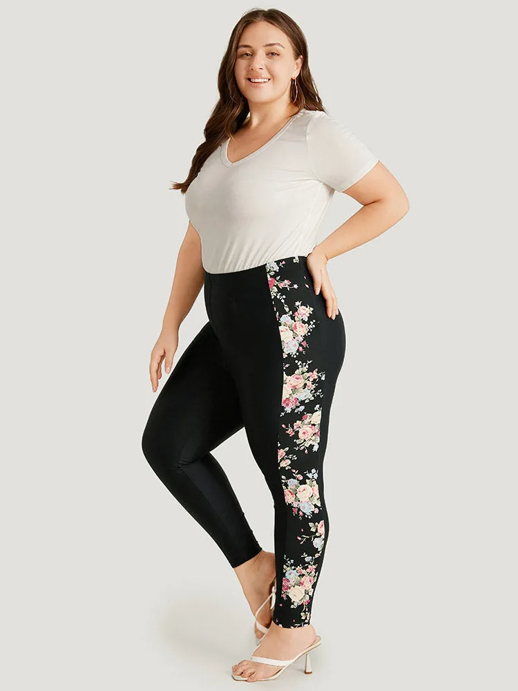 Floral Print Elastic Waist High Rise Patchwork Leggings sold by Bloomchic product image thumbnail 3