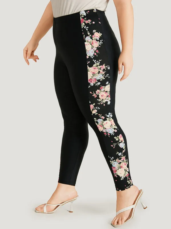 Floral Print Elastic Waist High Rise Patchwork Leggings sold by Bloomchic
