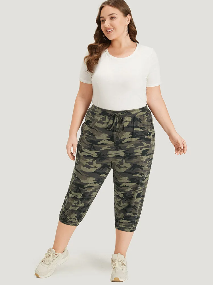Camo Drawstring High Rise Pocket Cropped Sweatpants sold by Bloomchic product image thumbnail 4