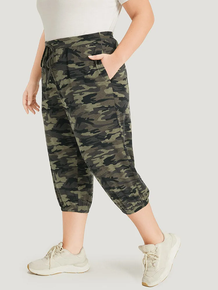 Camo Drawstring High Rise Pocket Cropped Sweatpants sold by Bloomchic product image thumbnail 2