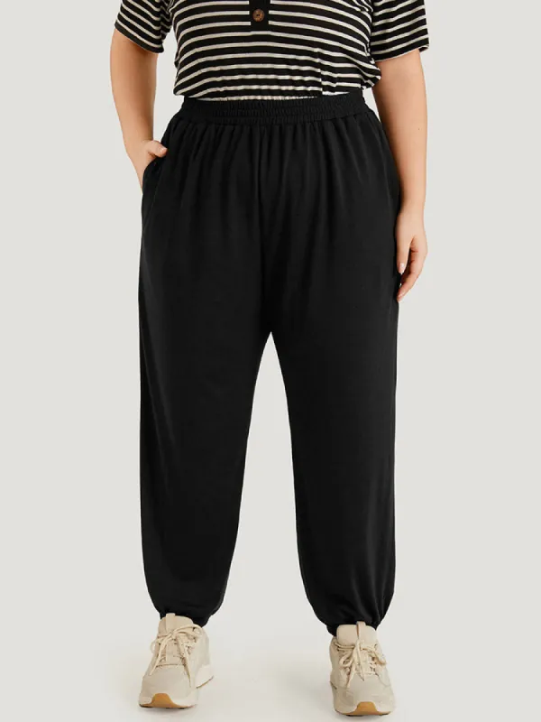 Plain Elastic Waist Pocket Carrot  Pants sold by Bloomchic