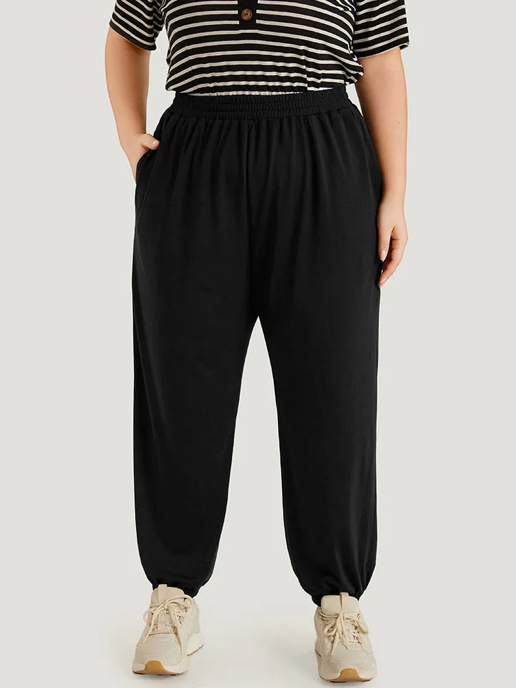 Plain Elastic Waist Pocket Carrot Pants sold by Bloomchic