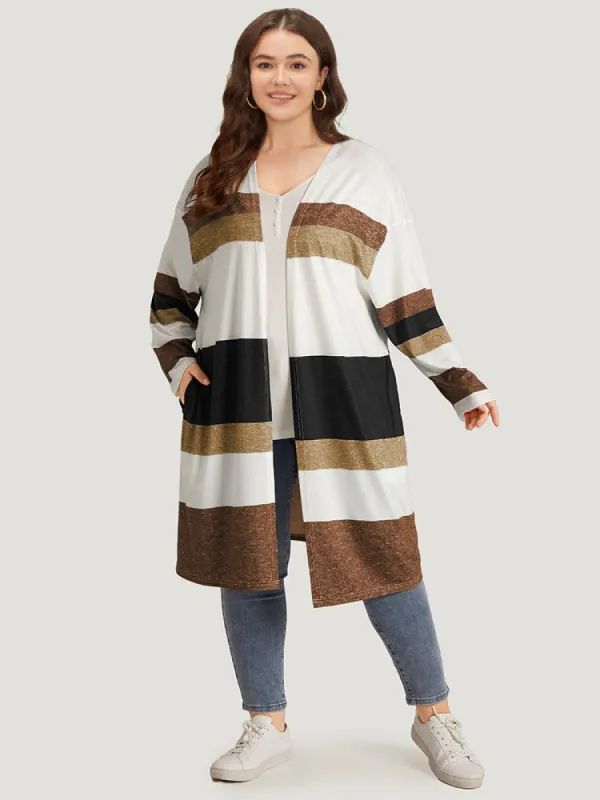 Striped Contrast Pocket Open Front Kimono sold by Bloomchic