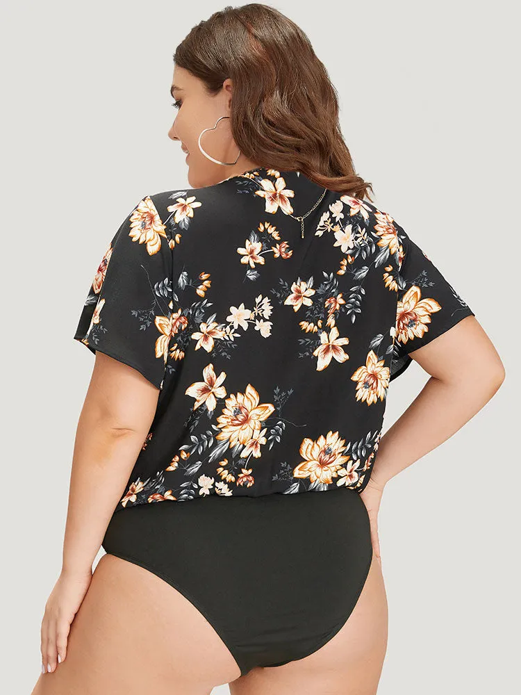 Floral Print Surplice Neck Ruffle Sleeve Bodysuit sold by Bloomchic product image thumbnail 5