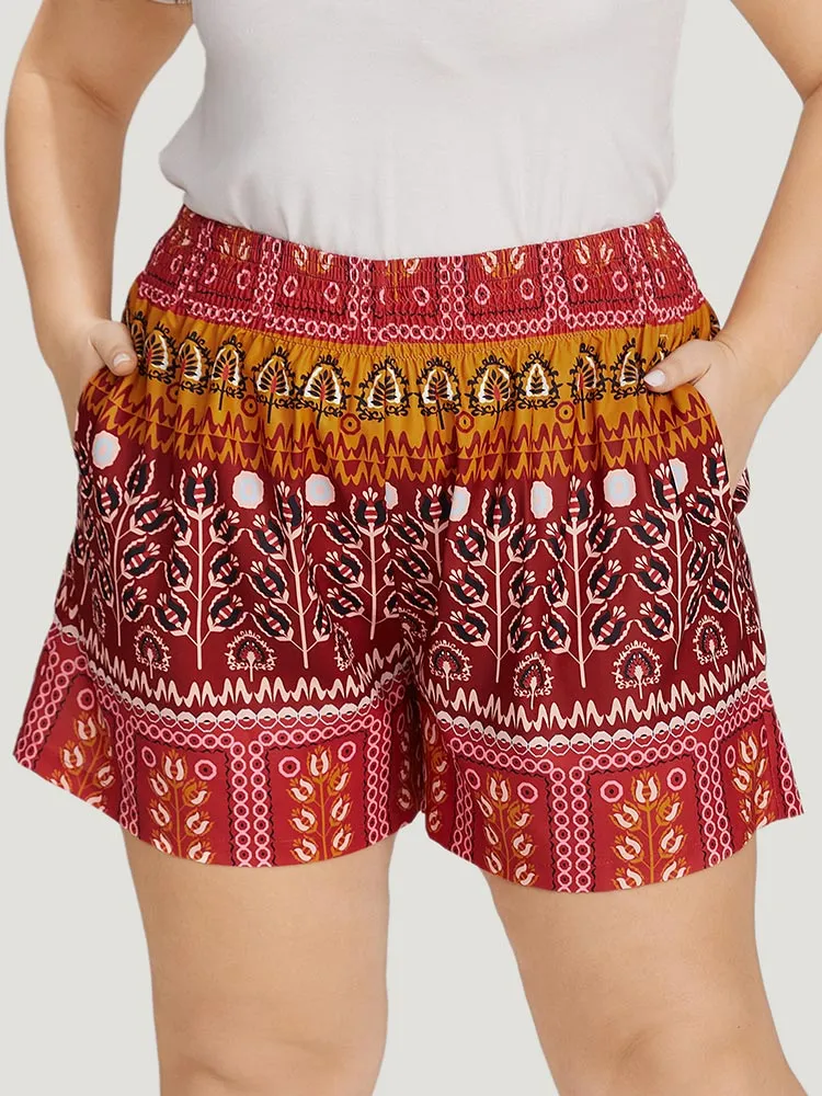 Boho Print Pocket Elastic Waist Shorts sold by Bloomchic