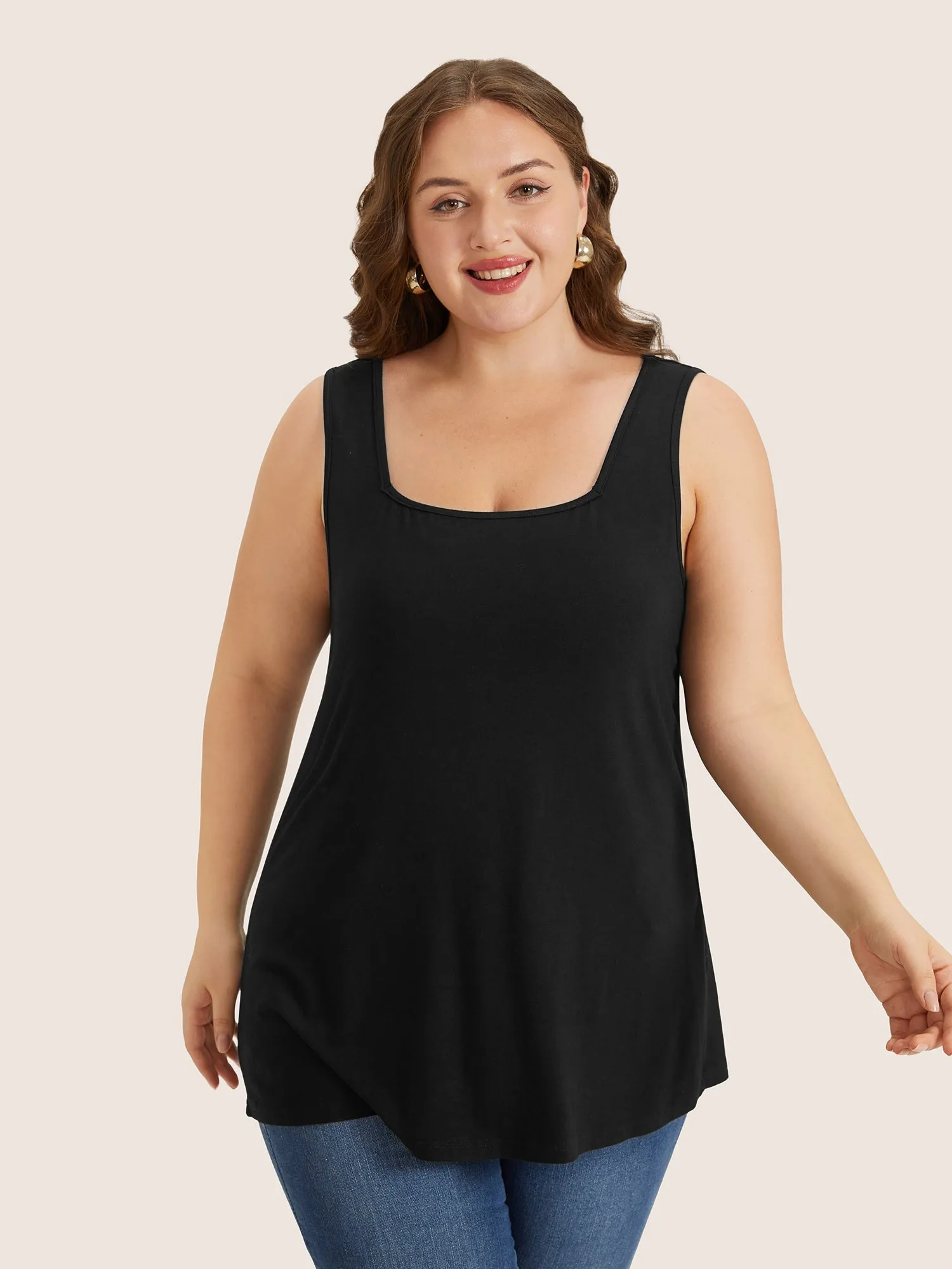 Supersoft Essentials Plain Square Neck Skinny Tank Top sold by Bloomchic