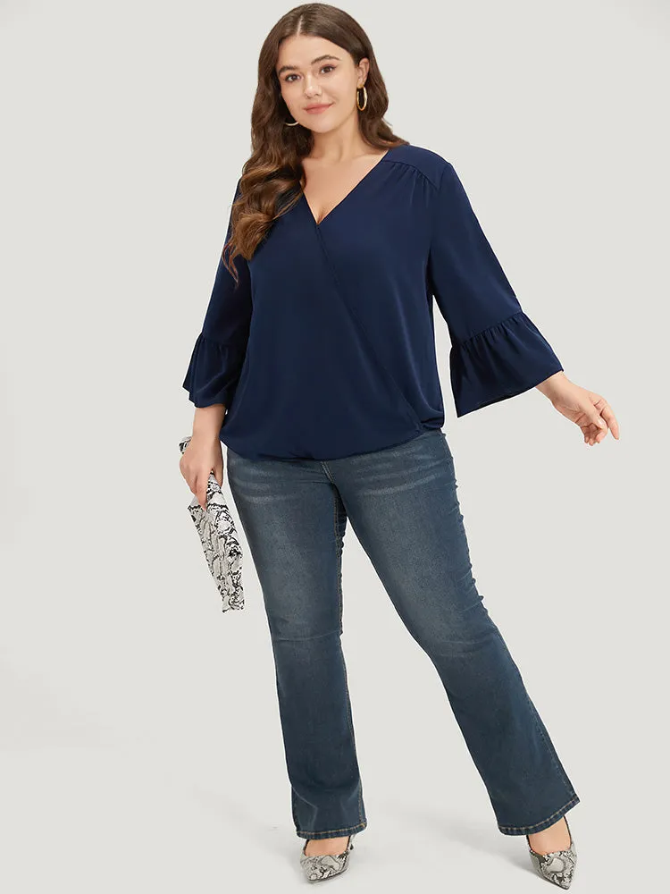Anti-Wrinkle Plain Surplice Neck Bell Sleeve Blouse sold by Bloomchic product image thumbnail 5