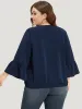 Anti-Wrinkle Plain Surplice Neck Bell Sleeve Blouse sold by Bloomchic