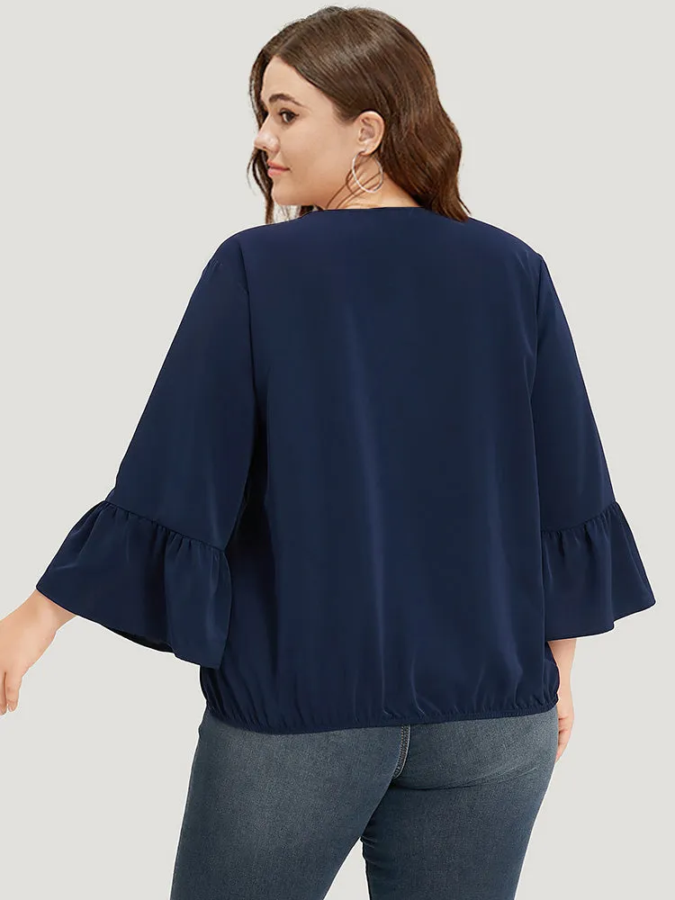 Anti-Wrinkle Plain Surplice Neck Bell Sleeve Blouse sold by Bloomchic product image thumbnail 3