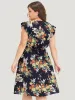 Pixel Flower Print Ruffle Cap Sleeve Pocket Dress sold by Bloomchic