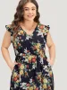 Pixel Flower Print Ruffle Cap Sleeve Pocket Dress sold by Bloomchic