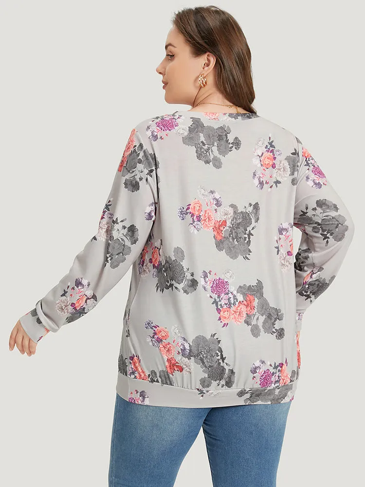 Letter & Floral Print Crew Neck Sweatshirt sold by Bloomchic product image thumbnail 5