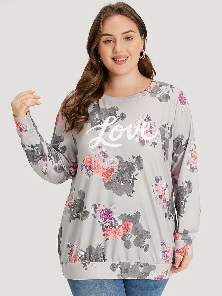 Letter & Floral Print Crew Neck Sweatshirt sold by Bloomchic product image thumbnail 2