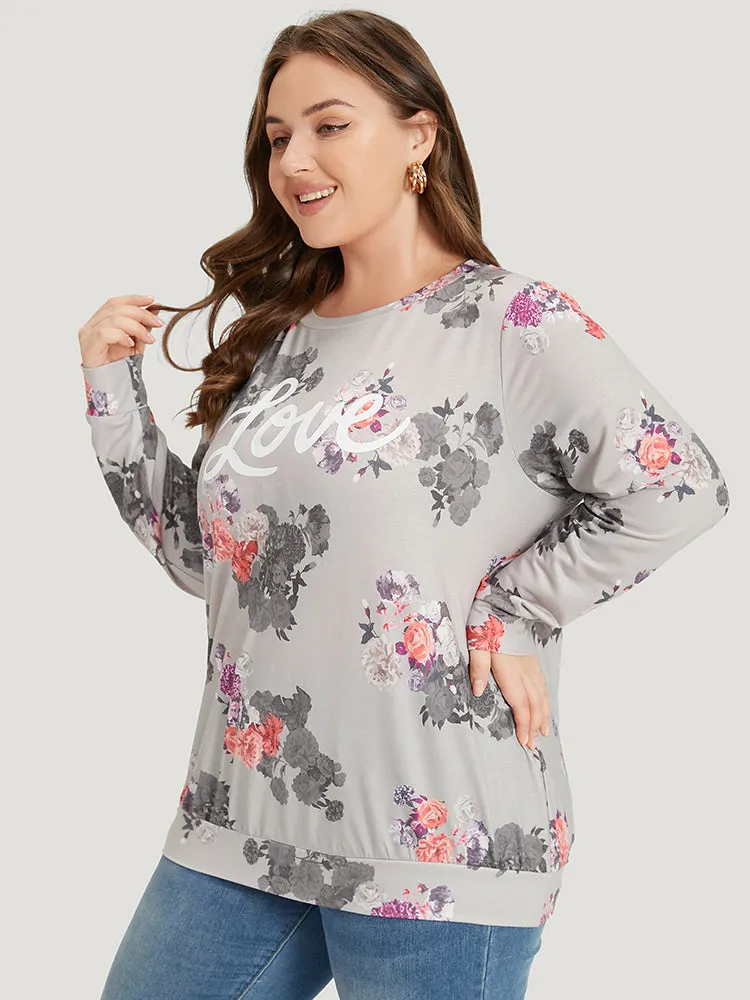 Letter & Floral Print Crew Neck Sweatshirt sold by Bloomchic product image thumbnail 3