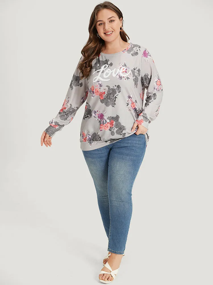 Letter & Floral Print Crew Neck Sweatshirt sold by Bloomchic product image thumbnail 4