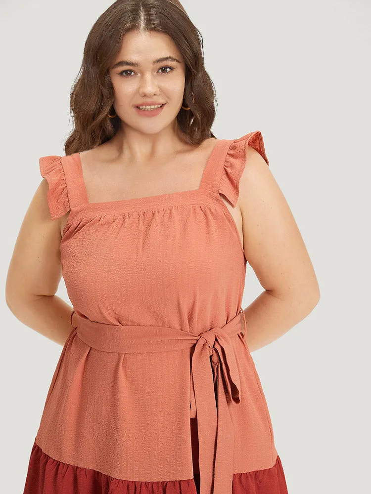 Contrast Ruffles Pocket Belted Square Neck Cami Dress sold by Bloomchic product image thumbnail 5