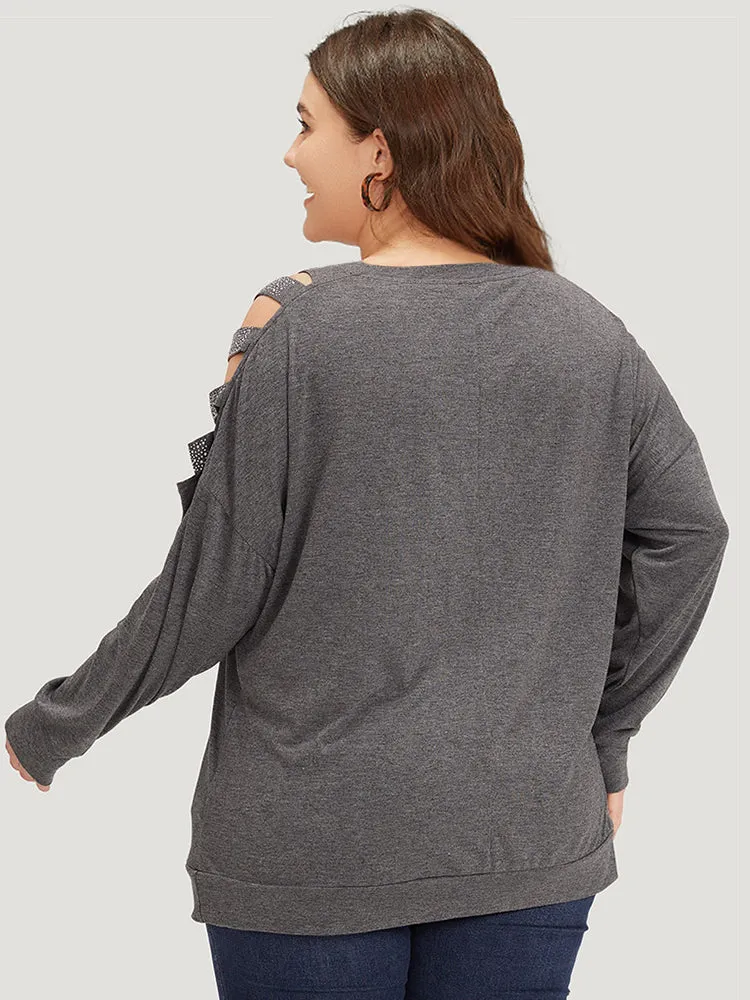 Rhinestone Detail Hollow Out V Neck Long Sleeve T-shirt sold by Bloomchic product image thumbnail 5