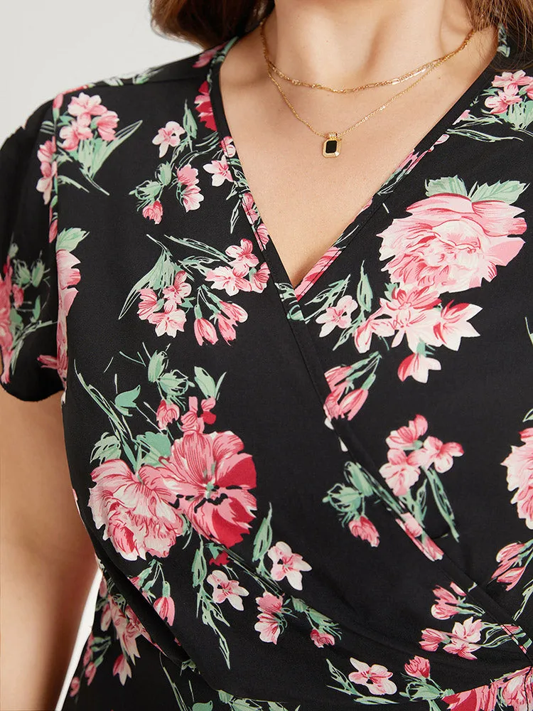 Floral Print Wrap Pocket Knot Asymmetrical Hem Dress sold by Bloomchic product image thumbnail 5