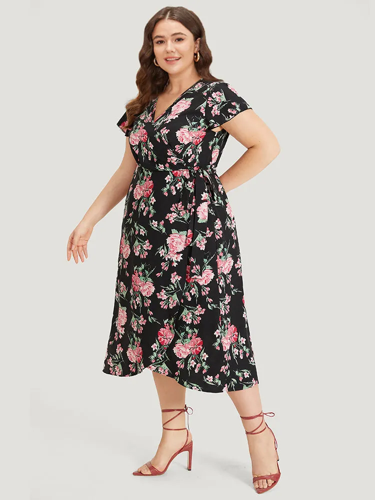 Floral Print Wrap Pocket Knot Asymmetrical Hem Dress sold by Bloomchic product image thumbnail 2