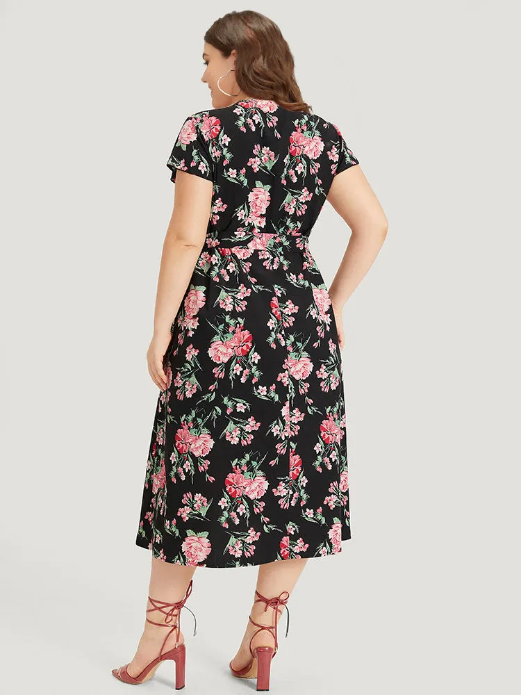 Floral Print Wrap Pocket Knot Asymmetrical Hem Dress sold by Bloomchic product image thumbnail 4