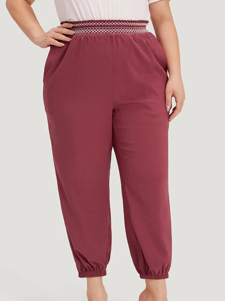 Contrast Pocket Shirred Paperbag Waist Carrot Pants sold by Bloomchic product image thumbnail 3