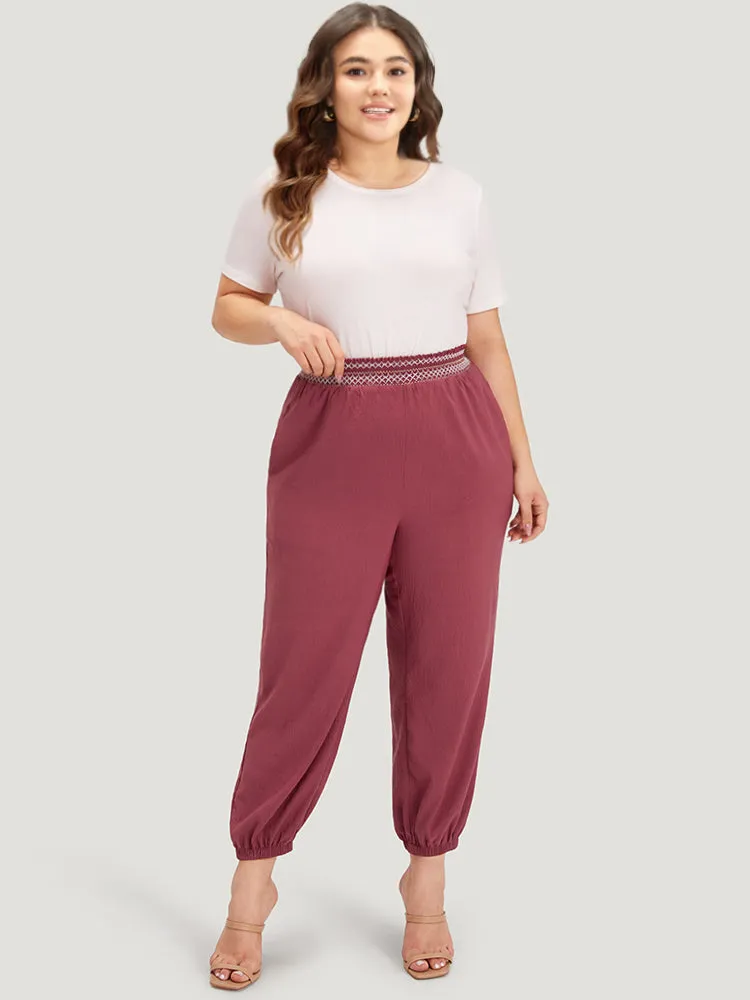 Contrast Pocket Shirred Paperbag Waist Carrot Pants sold by Bloomchic product image thumbnail 4