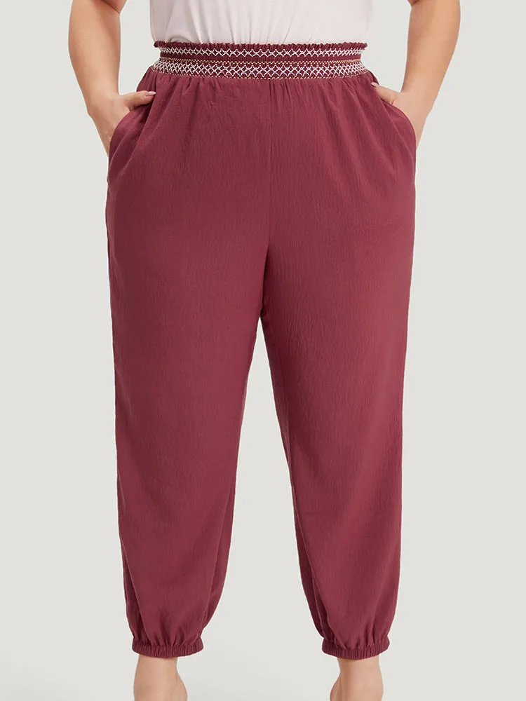 Contrast Pocket Shirred Paperbag Waist Carrot Pants sold by Bloomchic