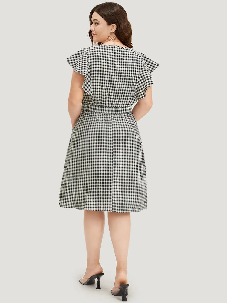 Gingham Button Detail Pocket Ruffle Cap Sleeve Dress sold by Bloomchic product image thumbnail 2