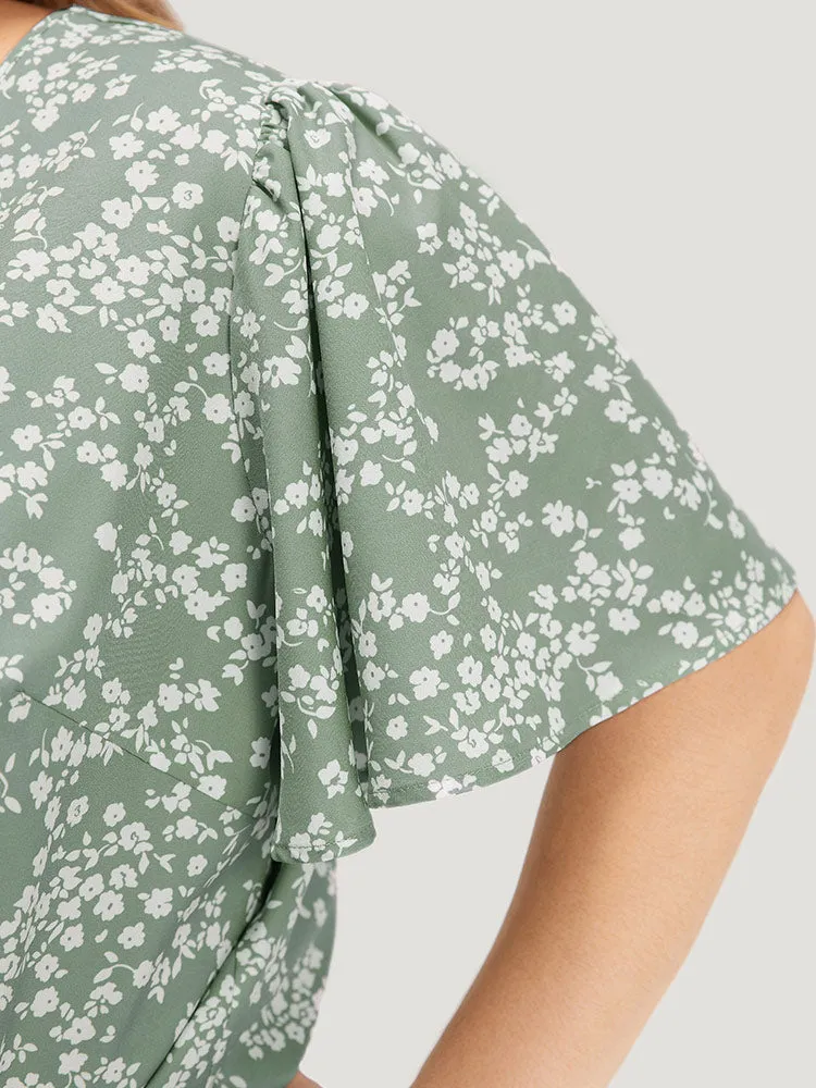 Ditsy Floral Overlap Collar Flutter Sleeve Bodysuit sold by Bloomchic product image thumbnail 5