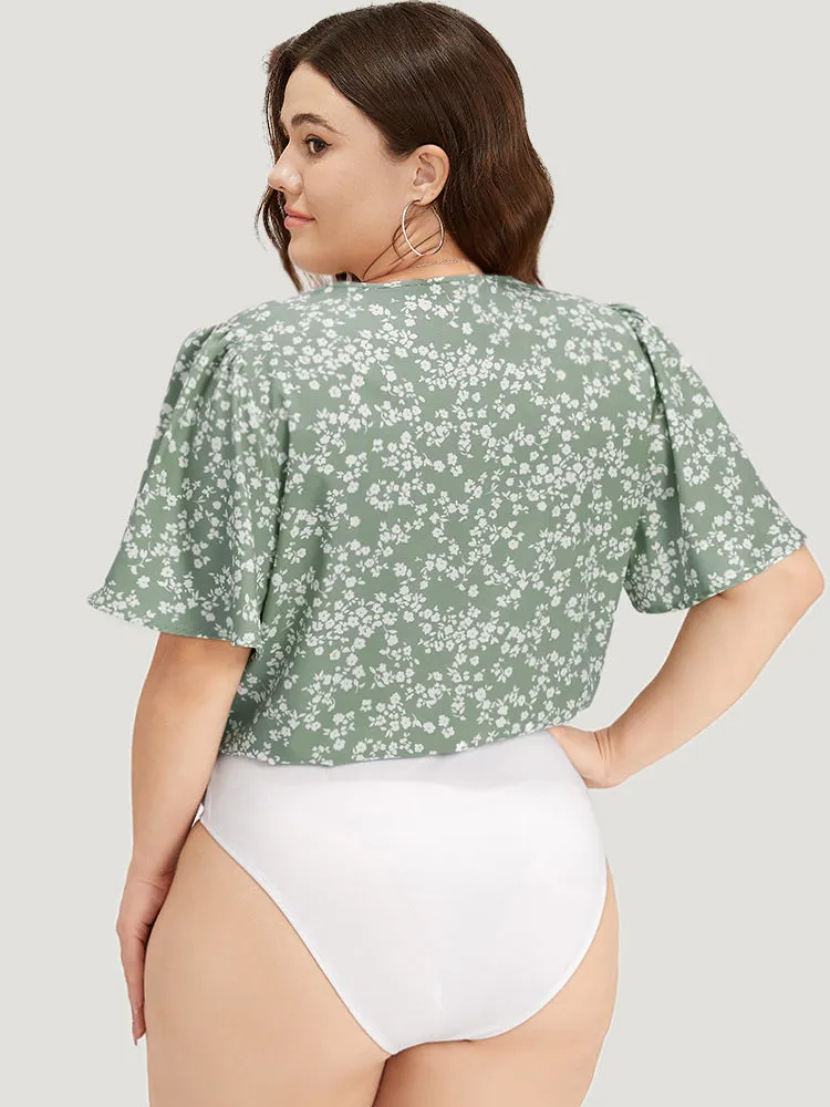 Ditsy Floral Overlap Collar Flutter Sleeve Bodysuit sold by Bloomchic product image thumbnail 2
