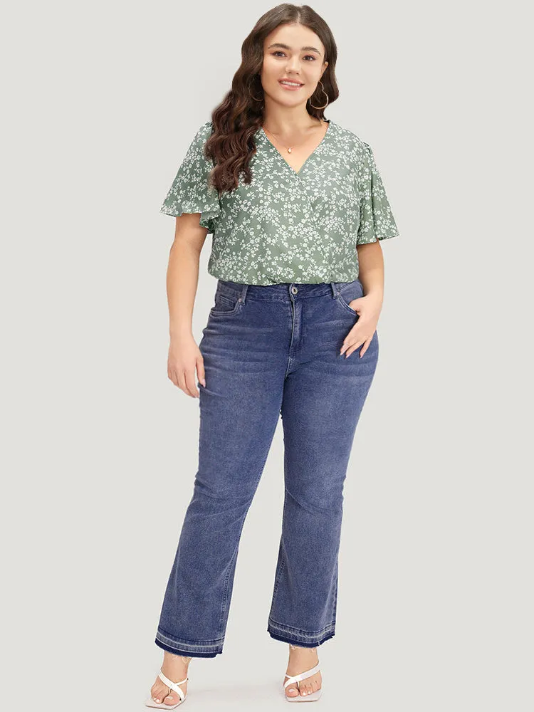 Ditsy Floral Overlap Collar Flutter Sleeve Bodysuit sold by Bloomchic product image thumbnail 4