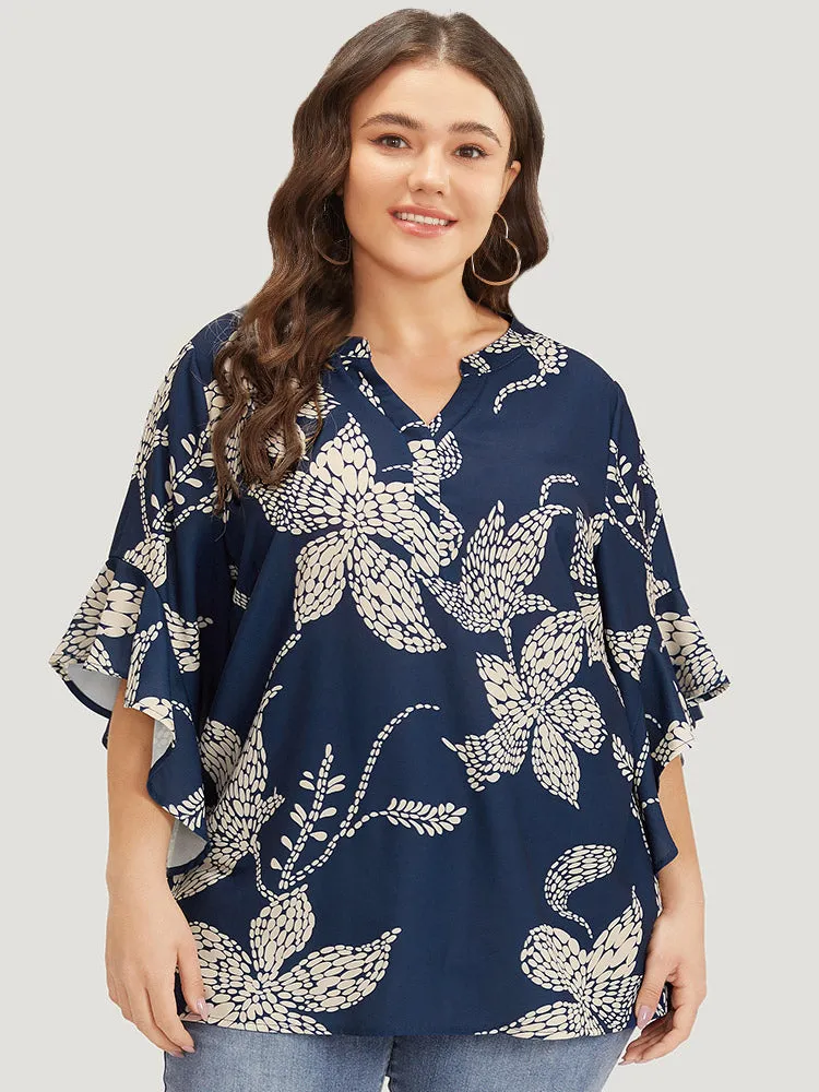 Silhouette Floral Print Bell Sleeve Ruffle Trim Blouse sold by Bloomchic product image thumbnail 2