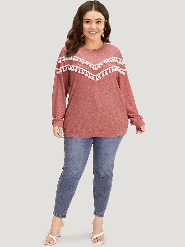 plain Heather Crew Neck Tassel Trim Sweatshirt sold by Bloomchic product image thumbnail 4