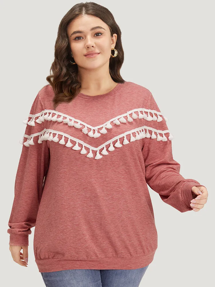 plain Heather Crew Neck Tassel Trim Sweatshirt sold by Bloomchic product image thumbnail 5