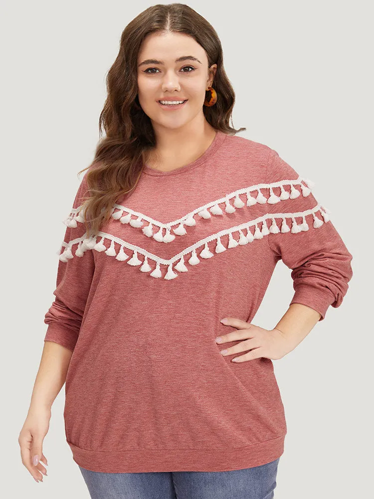 plain Heather Crew Neck Tassel Trim Sweatshirt sold by Bloomchic product image thumbnail 3