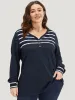 Striped Patchwork Button Detail Elastic Cuffs Sweatshirt sold by Bloomchic