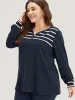 Striped Patchwork Button Detail Elastic Cuffs Sweatshirt sold by Bloomchic