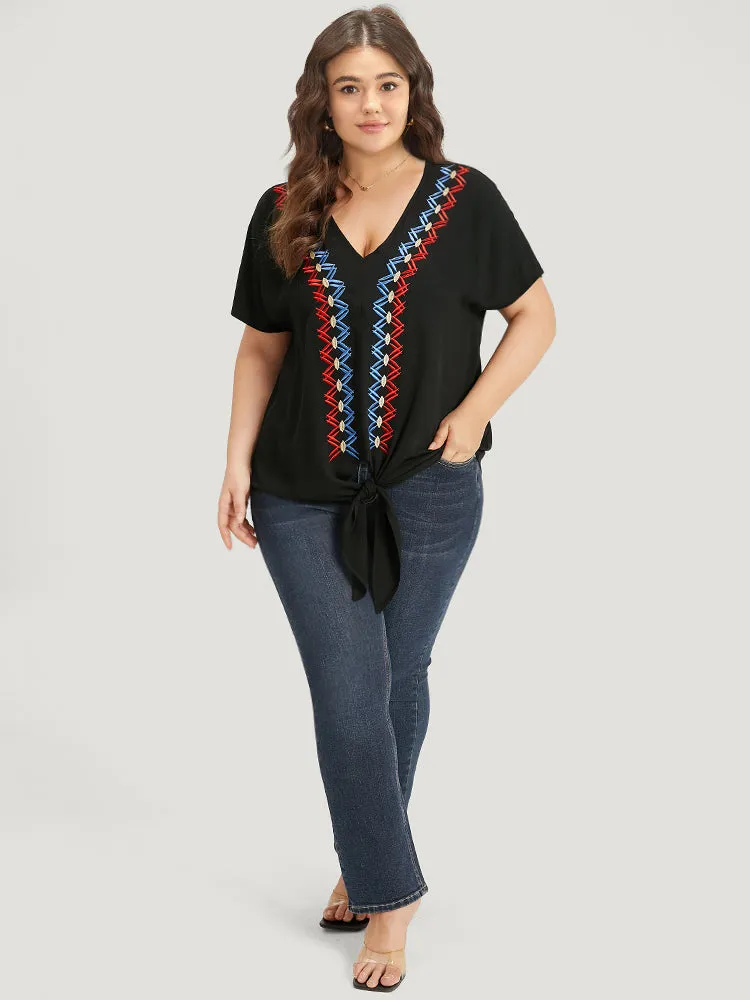 Contrast Embroidered Twist Front V Neck Blouse sold by Bloomchic product image thumbnail 4