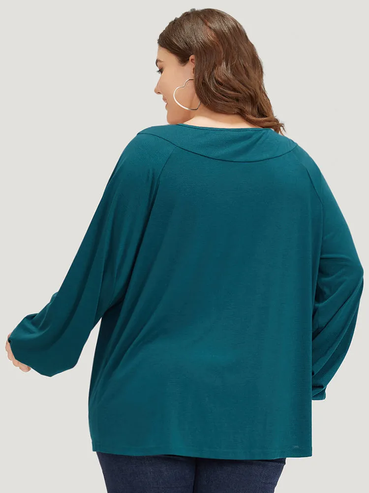 Plain Plicated Detail Round Neck Lantern Sleeve T-shirt sold by Bloomchic product image thumbnail 2
