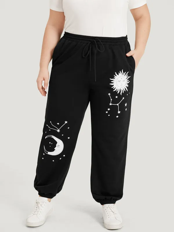 Moon and Star Print Pocket Drawstring Sweatpants sold by Bloomchic