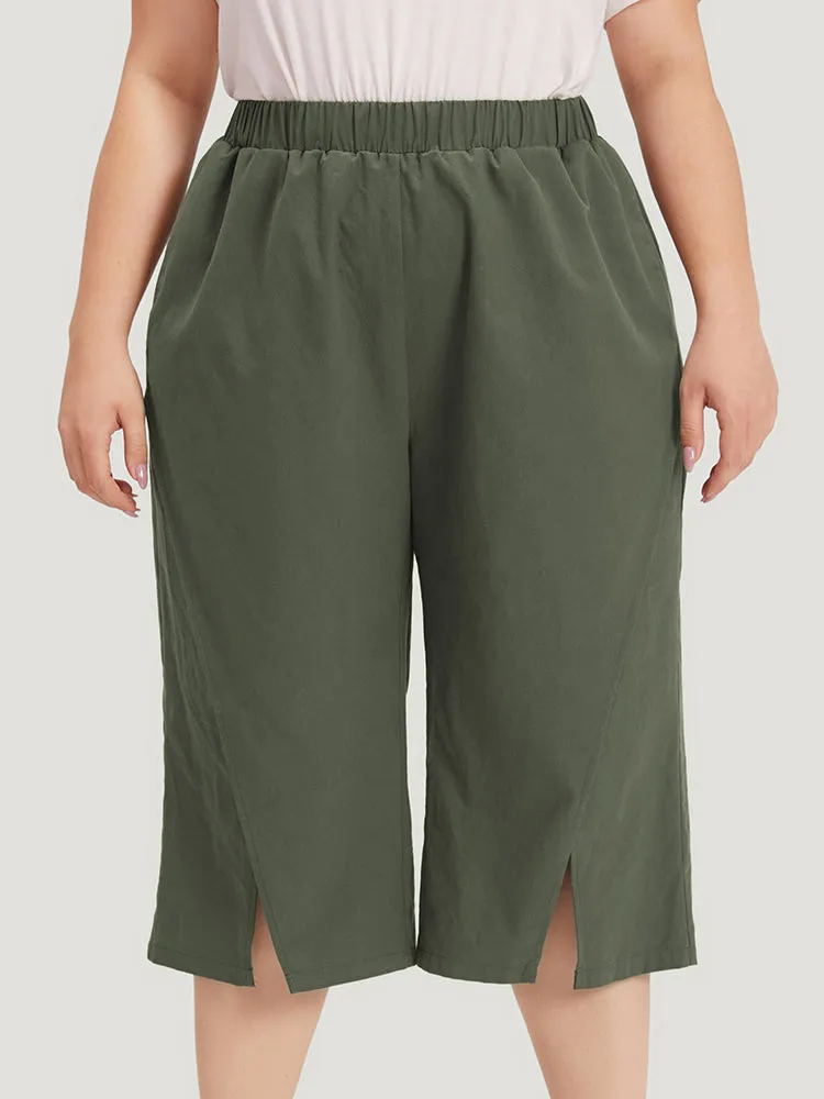 Solid Pocket Wrap Hem Elastic Waist Pants sold by Bloomchic