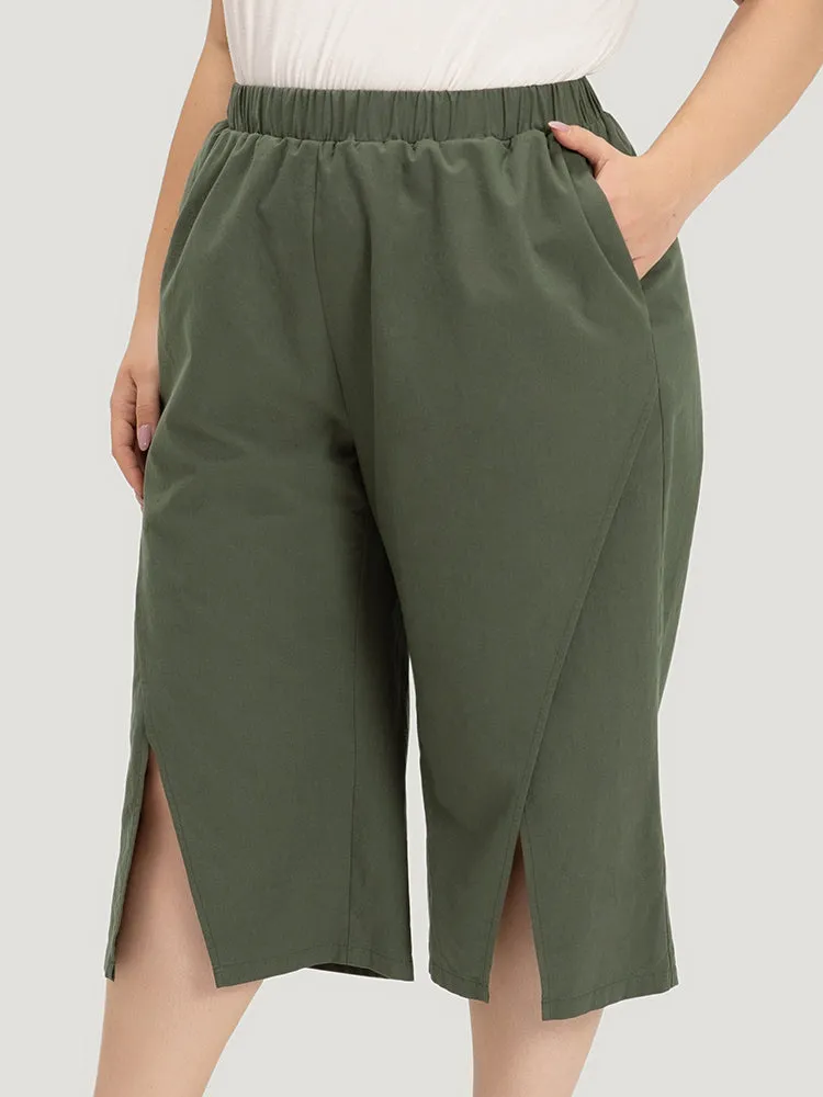Solid Pocket Wrap Hem Elastic Waist Pants sold by Bloomchic product image thumbnail 2