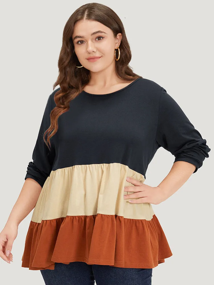 Colorblock Contrast Ruffle Layered Hem T-shirt sold by Bloomchic product image thumbnail 5