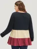 Colorblock Contrast Ruffle Layered Hem T-shirt sold by Bloomchic