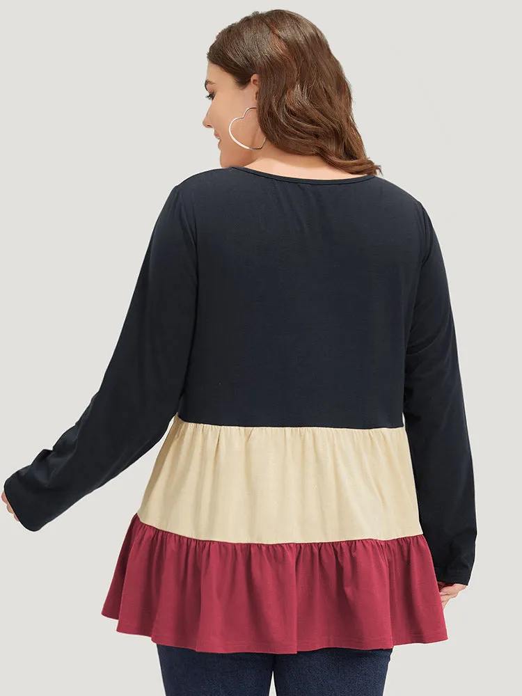 Colorblock Contrast Ruffle Layered Hem T-shirt sold by Bloomchic product image thumbnail 2