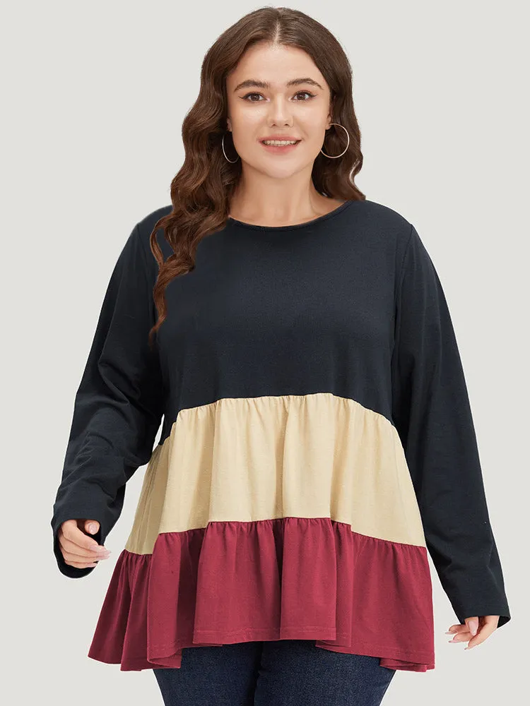 Colorblock Contrast Ruffle Layered Hem T-shirt sold by Bloomchic product image thumbnail 4